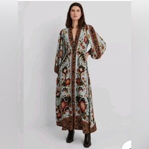 Christian Lacroix Long Sleeve Floral Maxi Shirtdress Sz M
